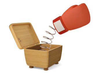 Ahşap box.3d illüstrasyon şaka boks eldiven.