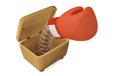 Ahşap box.3d illüstrasyon şaka boks eldiven.
