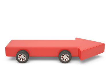 Tekerlek üzerinde ok kırmızı ok car.3d illüstrasyon.