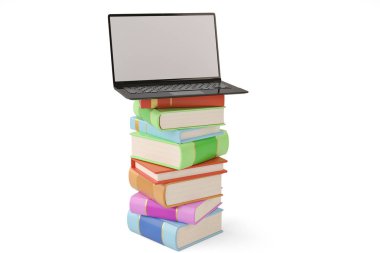 Dizüstü bilgisayar ve kitap 3d çizim.