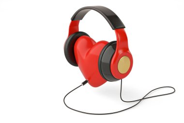 Kalp ve kulaklık yaratıcı kavramı 3d çizim.