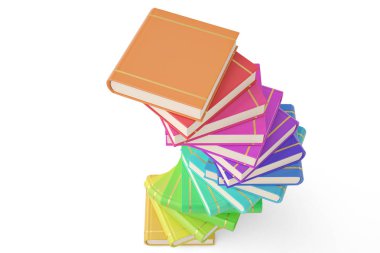 Beyaz background.3d resimde üzerinde renkli kitap yığını