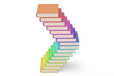 Beyaz background.3d resimde üzerinde renkli kitap yığını