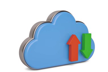 Bulut beyaz background.3d illüstrasyon simgesine yükleme.