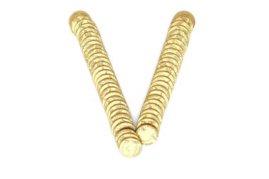 Clipp de dahil olmak üzere beyaz izole altın sikke gelen alfabe