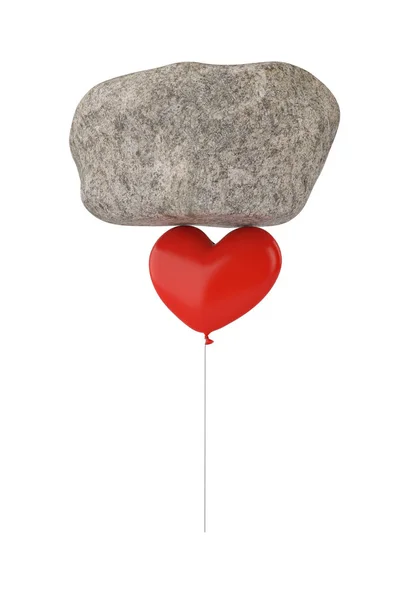 Большой камень и сердечный шар на белом фоне. . — стоковое фото