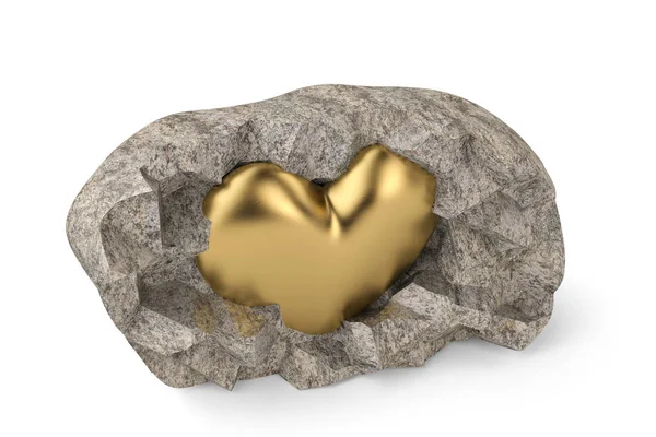 Piedra agrietada y corazón de oro. Ilustración 3D . —  Fotos de Stock