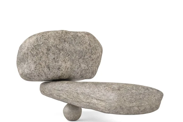 Pedra grande estabilidade balanceamento pedras no fundo branco.illu 3D — Fotografia de Stock