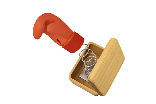 Guante de boxeo de broma en caja de madera.Ilustración 3D . — Foto de Stock
