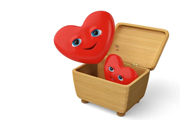 Cartoon heart on wood box.3D illustration.