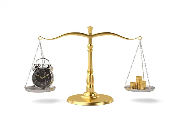 A balanced scale of time and money time is money 3D illustration — Stock Photo, Image