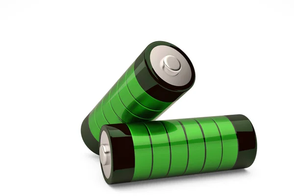 Πράσινη μπαταρία σε λευκό φόντο 3d απεικόνιση. — Φωτογραφία Αρχείου