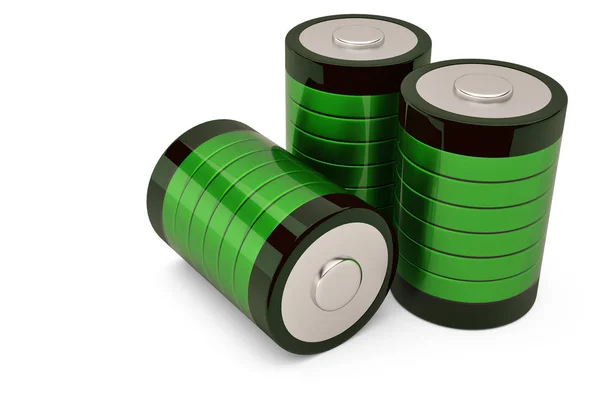 Πράσινη μπαταρία σε λευκό φόντο 3d απεικόνιση. — Φωτογραφία Αρχείου