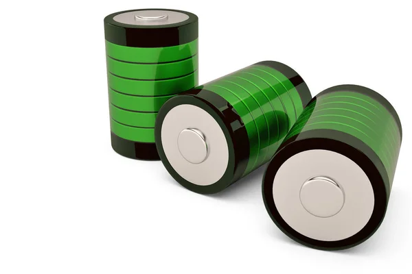 Batteria verde su sfondo bianco illustrazione 3d . — Foto Stock