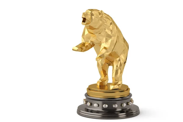 Χρυσή Αρκούδα trophy σε ένα λευκό φόντο 3d απεικόνιση. — Φωτογραφία Αρχείου