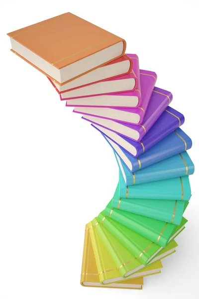 Bunt med färgglada böcker på vit background.3d illustration — Stockfoto