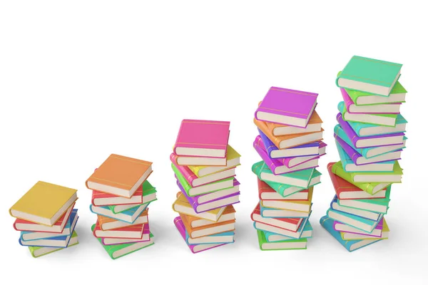 Montones de libros coloridos sobre fondo blanco.Ilustración 3D — Foto de Stock