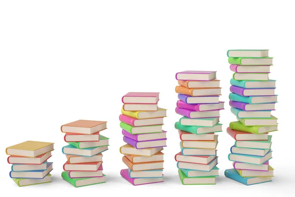 Stosy kolorowe książki na background.3d biały ilustracja — Zdjęcie stockowe