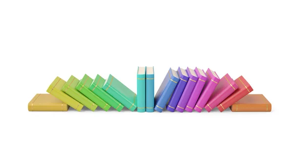 Sıra yığınından beyaz background.3d illüstrasyon renkli kitap