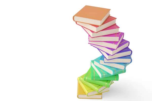 Pila di libri colorati su sfondo bianco.Illustrazione 3D — Foto Stock