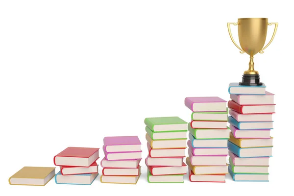 Trofeo d'oro sui libri, illustrazione 3D . — Foto Stock