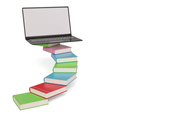 Scala da libri e laptop in alto, illustrazione 3D . — Foto Stock