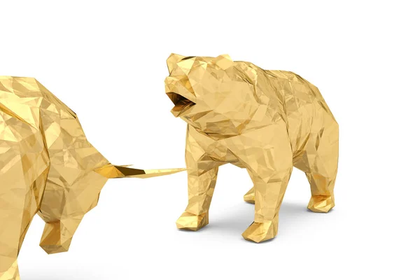 Touro dourado e urso sobre um fundo branco ilustração 3d . — Fotografia de Stock