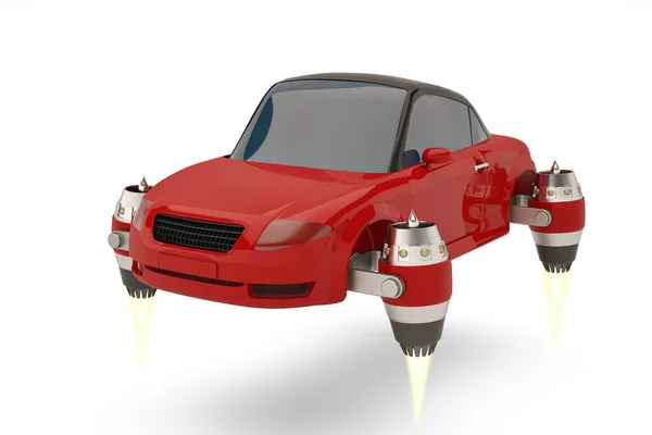 Carro vermelho com motor a jato em fundo branco.Ilustração 3D . — Fotografia de Stock