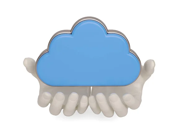 白 background.3d の図にある雲のアイコンが付いている手. — ストック写真