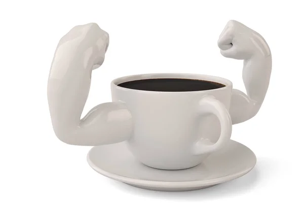 Concepto creativo taza de café muscular 3D ilustración — Foto de Stock