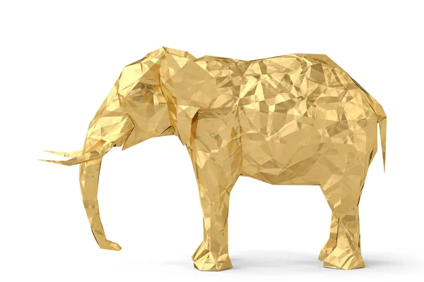 Gold elephant low poly style.3D illustration. — Stock Photo, Image