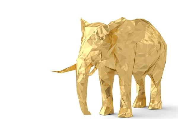 Gold elephant low poly style.3D illustration. — Stock Photo, Image