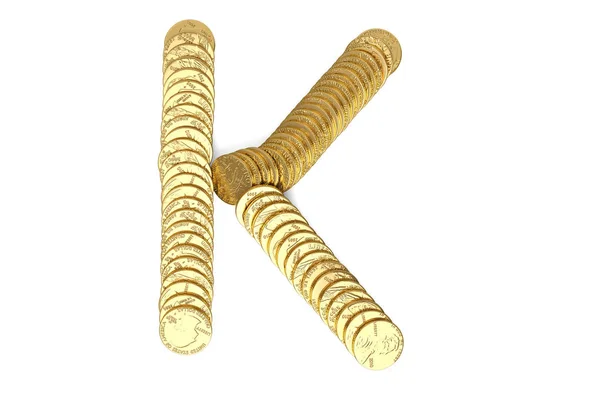 Alfabet från de gyllene mynt isolerad på vit inklusive clipp — Stockfoto