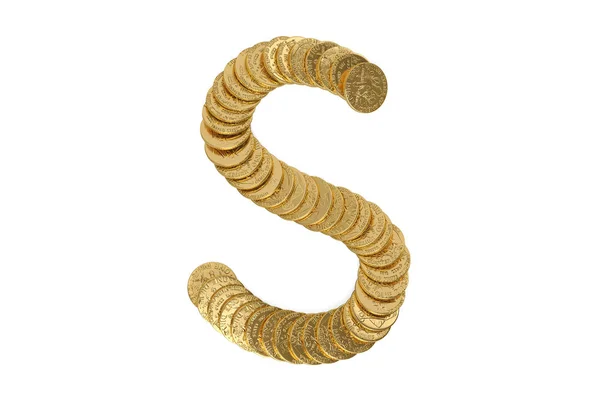 A golden érmék elszigetelt fehér beleértve clipp ábécé — Stock Fotó