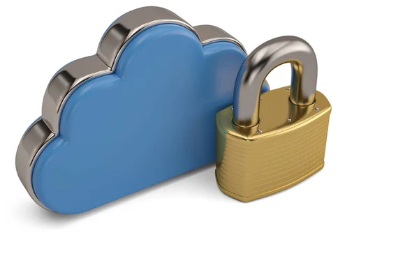 Cloud computing concept cloud e lock su sfondo bianco.3D il — Foto Stock