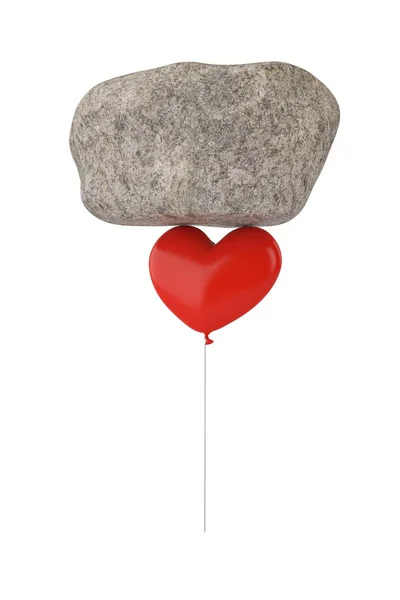 Big stone and heart balloon on white background.3D illustration. Royalty Free Stock Images