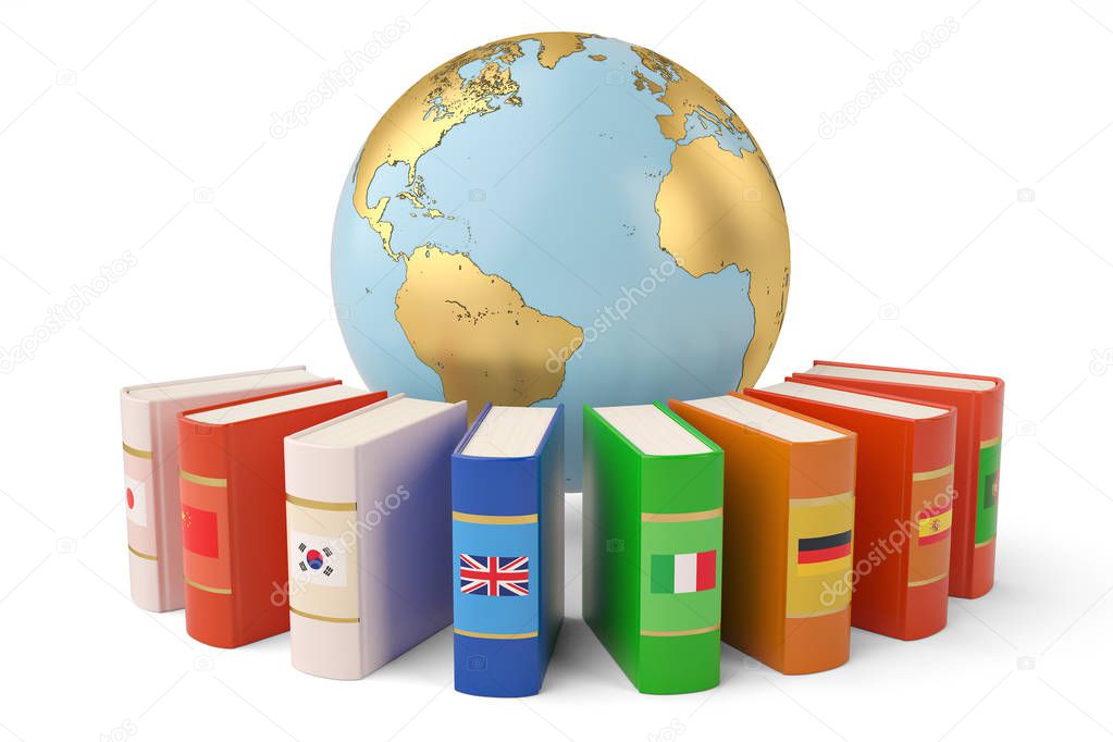The globe and books languages learn and translate education conc