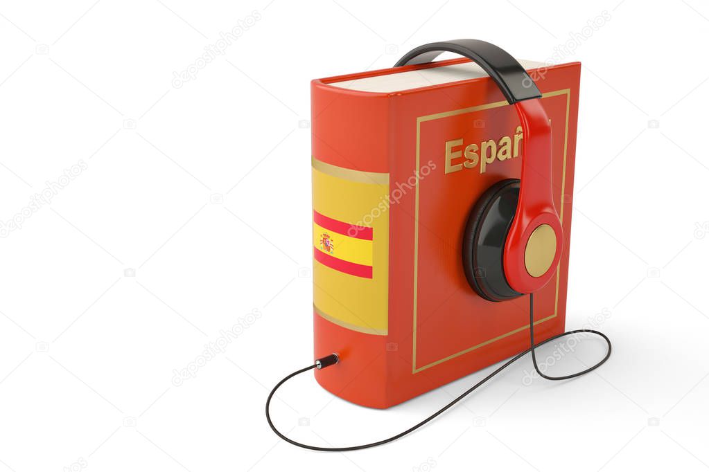 Learning languages online audiobooks concept books and headphone