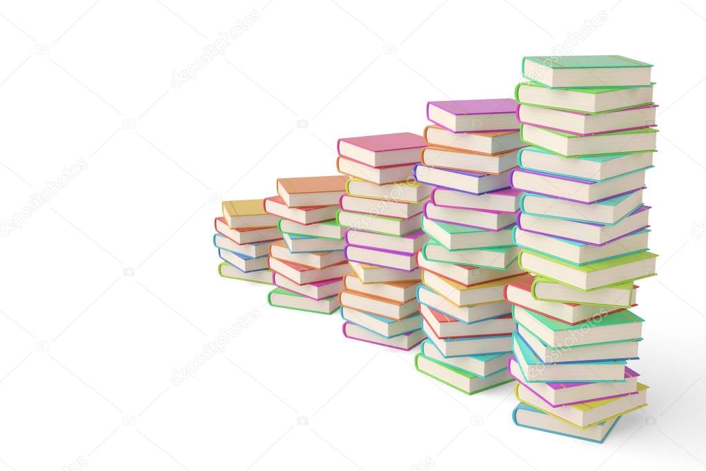 Colorful book stacks on white background.3D illustration