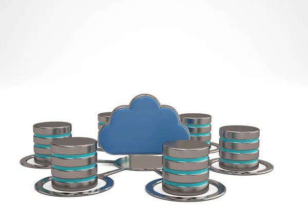 Cloud computing e concetto di archiviazione remota dei dati blu lucido clou — Foto Stock