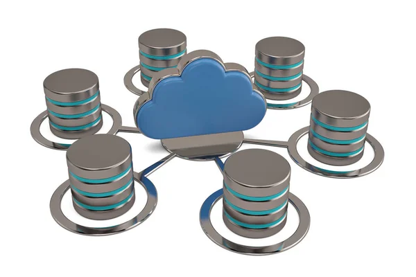 Cloud computing e concetto di archiviazione remota dei dati blu lucido clou — Foto Stock