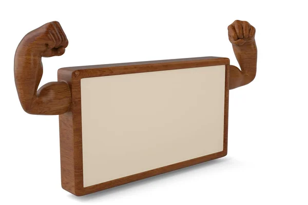 Kreative Pinnwand Muskelhand auf Holztafel 3d Illustration — Stockfoto