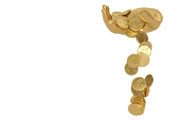 Gouden handen houden houden goud munten op een witte achtergrond, 3d ik — Stockfoto