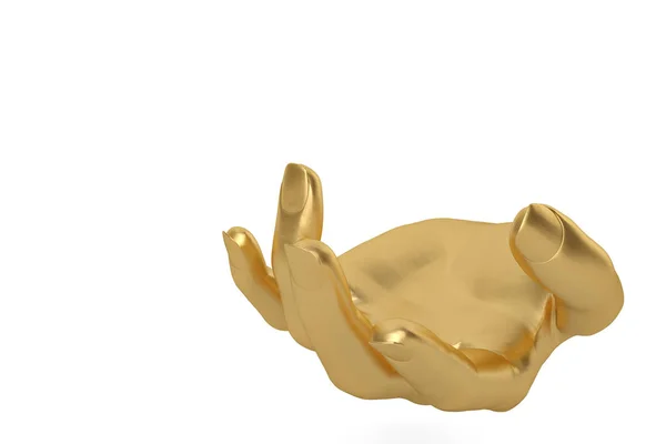 Gouden handen op een witte achtergrond, 3D illustratie. — Stockfoto