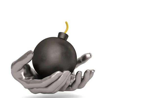 Steel hands keeping holding bomb,3D illustration. — Stock Photo, Image