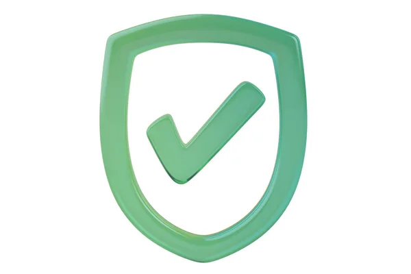 Escudo con icono de marca de verificación, ilustración 3D . — Foto de Stock