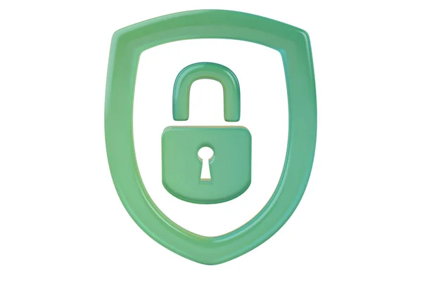 Shield with lock icon,3D illustration. — Stock Photo, Image
