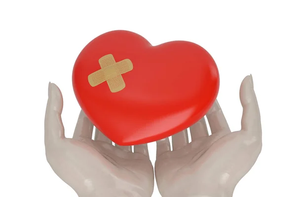 Hands holding a bandage hearth care and compassion concept digit — Stock Photo, Image
