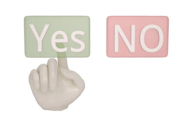 いいえボタンを押すと手指または「はい」選択、3 d の概念 — ストック写真