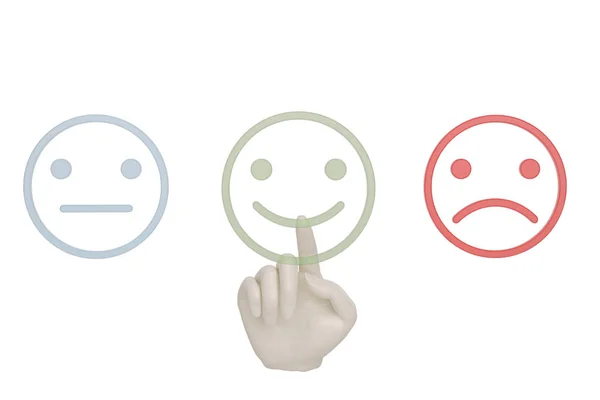 Feliz conceito de feedback do cliente com a mão clicando em bu virtual — Fotografia de Stock
